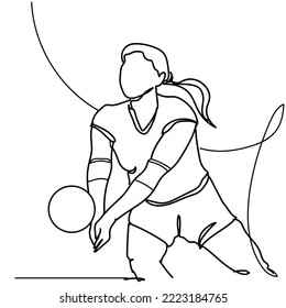 Single continuous line drawing of volleyball player. Hand drawn single line vector illustration