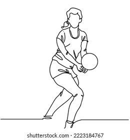 Single continuous line drawing of volleyball player. Hand drawn single line vector illustration