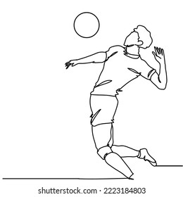 Single continuous line drawing of volleyball player. Hand drawn single line vector illustration