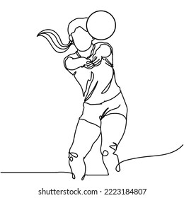 Single continuous line drawing of volleyball player. Hand drawn single line vector illustration