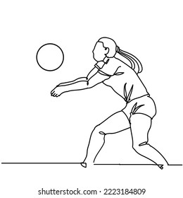Single continuous line drawing of volleyball player. Hand drawn single line vector illustration