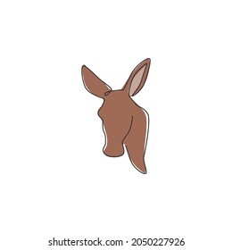 Single continuous line drawing of walking donkey for ranch logo identity. Tiny horse size mascot concept for donkey farm icon. Modern one line draw design vector illustration