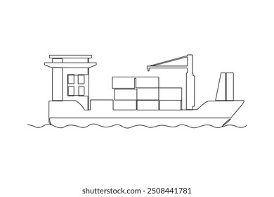 Single continuous line drawing of Warehouse, shipping, port, cargo activity and all about port activity. port and cargo minimalist concept. Simple line.