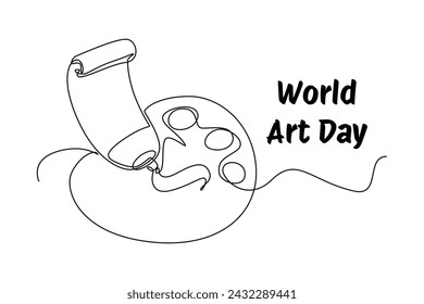 single continuous line drawing of watercolors and palette. banner and icon of art day. World art day event. Continuous line art vector illustration. Simple line.