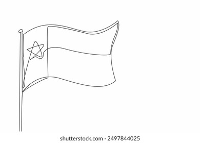 Dibujo de una sola línea continua ondeando la bandera de Texas en el asta de la bandera. Celebración cada 2 de marzo. Oficialmente se convirtió en parte de los Estados Unidos. Día de la Independencia de Texas. Ilustración vectorial de diseño de una línea