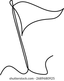 A single continuous line drawing of a waving flag on a pole. Minimalist black and white vector illustration on a white background.