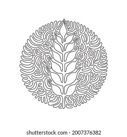 Single Continuous Line Drawing Wheat Ears Icon. Agriculture Farm Logo. Natural Product Grain Sign. Swirl Curl Circle Background Style. Dynamic One Line Draw Graphic Design Vector Illustration