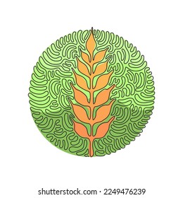 Single continuous line drawing wheat ears icon. Agriculture farm logo. Natural product grain sign. Swirl curl circle background style. Dynamic one line draw graphic design vector illustration