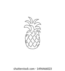 Single continuous line drawing whole healthy pineapple organic for orchard logo identity. Fresh summer fruitage concept for fruit garden icon. Modern one line draw design vector graphic illustration