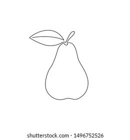 Single continuous line drawing of whole healthy organic pear for orchard logo identity. Fresh summer fruitage concept for fruit garden icon. Modern one line draw design vector graphic illustration