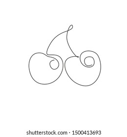 Single continuous line drawing of whole healthy organic cherries for orchard logo identity. Fresh fruitage concept for fruit garden icon. Modern one line draw graphic design vector illustration
