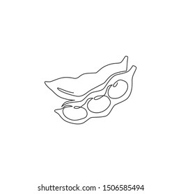 Single Continuous Line Drawing Of Whole Healthy Organic Green Edamame For Farm Logo Identity. Fresh Japanese Pea Concept For Vegetable Icon. Modern One Line Draw Design Vector Graphic Illustration