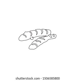 Dibujo de línea continua única de cúrcuma orgánica sana entera para la identidad del logotipo. Concepto de planta de floración fresca para el icono vegetal. Ilustración gráfica de Vector de diseño de una línea moderna