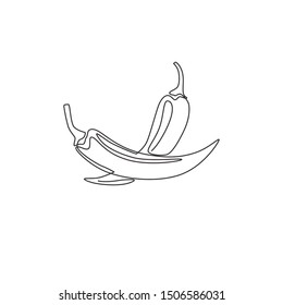 Single continuous line drawing of whole healthy organic hot chili for farm logo identity. Fresh chilli pepper concept for vegetable icon. Modern one line draw design graphic vector illustration