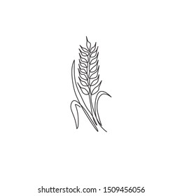 Single Continuous Line Drawing Of Whole Healthy Organic Wheat Grain For Farm Logo Identity. Fresh Staple Food Concept For Breakfast Cereal Icon. Modern One Line Graphic Draw Design Vector Illustration