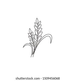 Single Continuous Line Drawing Of Whole Healthy Organic Wheat Grain For Farm Logo Identity. Fresh Staple Food Concept For Breakfast Cereal Icon. Modern One Line Draw Design Vector Graphic Illustration