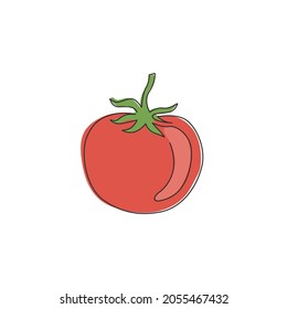 Dibujo de una sola línea continua de tomate orgánico sano para la identidad del logo de la agricultura. Concepto de verduras tropicales frescas para el ícono de jardinería vegetal. Ilustración vectorial gráfica de diseño de dibujo de una línea moderna