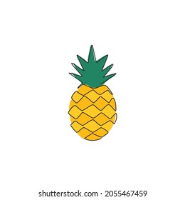 Dibujo continuo de una sola línea de piña orgánica completa para la identidad del logotipo de huerto. Nuevo concepto de la herencia veraniega para el icono del jardín de frutas. Ilustración vectorial de diseño de dibujo gráfico de una línea moderna