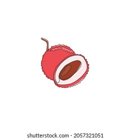 Single continuous line drawing of whole healthy organic lychee for orchard logo identity. Fresh summer fruitage concept for fruit garden icon. Modern one line draw design vector graphic illustration