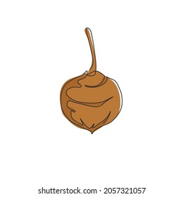 Single continuous line drawing of whole healthy organic jicama for orchard logo identity. Fresh yam vegetable concept for vegan farm icon. Modern one line draw design vector graphic illustration