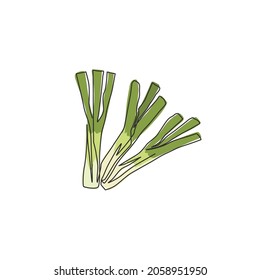 Dibujo de línea continua de un montón de hojas orgánicas sanas para la identidad del logo de la granja. Concepto de condimento de comida fresca para ícono de verduras. Ilustración gráfica vectorial de diseño de dibujo de una línea moderna