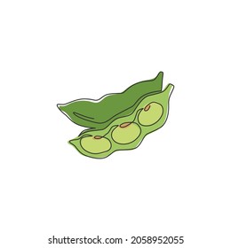 Single continuous line drawing of whole healthy organic green edamame for farm logo identity. Fresh Japanese pea concept for vegetable icon. Modern one line draw design vector graphic illustration