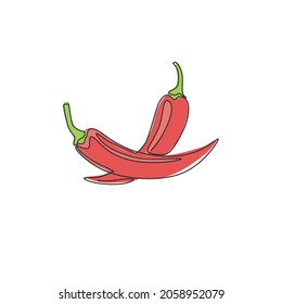 Single continuous line drawing of whole healthy organic hot chili for farm logo identity. Fresh chilli pepper concept for vegetable icon. Modern one line draw design graphic vector illustration