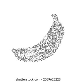 Single continuous line drawing whole healthy organic banana for orchard logo identity. Fresh tropical fruitage concept for fruit garden icon. Swirl curl style. One line draw design vector illustration