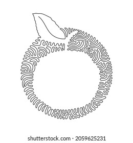 Dibujo de una sola línea continua de naranja orgánico sano para la identidad del logotipo de huerto. Nuevo concepto de la herencia tropical. Estilo de fondo del círculo de redondeo giratorio. Ilustración vectorial de diseño de líneas de una línea