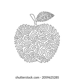Single continuous line drawing whole healthy apples organic for orchard logo. Fresh tropical fruitage concept for fruit garden icon. Swirl curl style. One line draw graphic design vector illustration