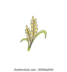 Single Continuous Line Drawing Of Whole Healthy Organic Wheat Grain For Farm Logo Identity. Fresh Staple Food Concept For Breakfast Cereal Icon. Modern One Line Draw Design Vector Graphic Illustration