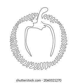 Single continuous line drawing whole healthy organic paprika for plantation logo identity. Fresh bell pepper for fruit vegetable icon. Swirl curl circle background style. One line draw design vector