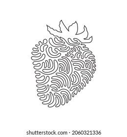 Einzelne durchgehende Zeichnung gesunder organischer Erdbeeren für die Identität des Obstgartenlogos. Frische Beerenkonzeption für die Fruchtgartensymbol. Schwenken Sie den Curl-Stil. Grafikdesign mit einer Linie, Vektorgrafik