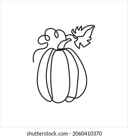 Dibujo de una sola línea continua de la calabaza orgánica completa redonda y sana para la identidad del logo de la huerta. Nuevo concepto de herencia de otoño para el icono del jardín de frutas. Ilustración vectorial de diseño de dibujo de una línea moderna