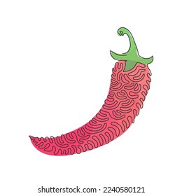 Single continuous line drawing whole healthy organic hot chili for farm logo identity. Fresh chilli pepper concept for vegetable icon. Swirl curl style. One line draw design vector illustration