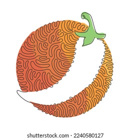 Single continuous line drawing whole healthy organic hot chili for farm logo identity. Fresh chilli pepper for vegetable icon. Swirl curl circle background style. One line draw vector illustration