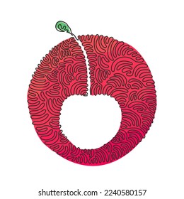 Single continuous line drawing whole healthy organic cherry for orchard logo identity. Fresh fruitage concept for fruit garden icon. Swirl curl circle background style. One line draw design vector