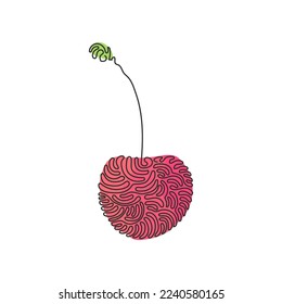Single continuous line drawing whole healthy organic cherry for orchard logo identity. Fresh fruitage concept for fruit garden icon. Swirl curl style. One line draw graphic design vector illustration