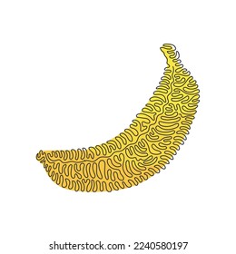 Single continuous line drawing whole healthy organic banana for orchard logo identity. Fresh tropical fruitage concept for fruit garden icon. Swirl curl style. One line draw design vector illustration