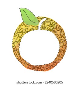 Single continuous line drawing whole healthy organic orange for orchard logo identity. Fresh tropical fruitage concept. Swirl curl circle background style. One line draw design vector illustration