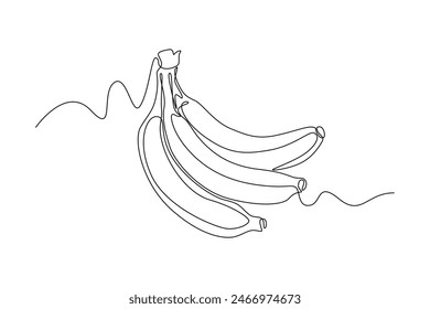 Single continuous line drawing whole bunch healthy organic bananas for orchard logo. Fresh summer tropical fruitage concept fruit garden icon. Dynamic one line draw graphic design vector illustration