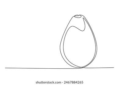 Single continuous line drawing whole healthy organic avocado fruit for orchard logo identity. Fresh tropical fruitage concept for fruit garden. Dynamic one line draw graphic design vector illustration