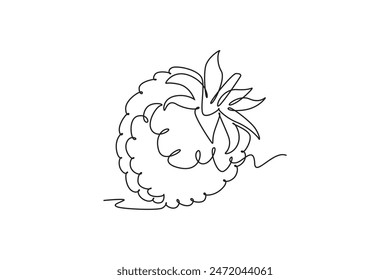 Single continuous line drawing whole healthy organic raspberry for orchard logo identity. Fresh berry fruitage concept for fruit garden icon. Dynamic one line draw graphic design vector illustration