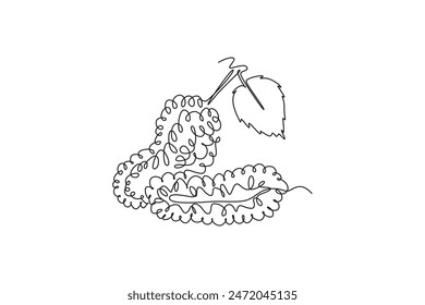 Single continuous line drawing of whole healthy organic mulberries for orchard logo identity. Fresh berries fruitage concept for fruit garden icon. Dynamic one line graphic design vector illustration