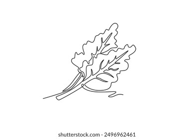 Single continuous line drawing whole healthy organic raw swiss chard for farming logo identity. Fresh green leafy concept for vegetable icon. Dynamic one line draw graphic design vector illustration