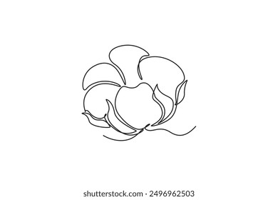 Single continuous line drawing of whole soft and fluffy cotton flower for farming logo identity. Staple fiber flower concept for garden icon. Dynamic one line draw graphic design vector illustration