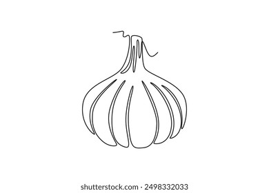 Single continuous line drawing whole healthy organic garlic for plantation logo identity. Fresh cuisine seasoning concept for vegetable icon. Dynamic one line draw graphic design vector illustration