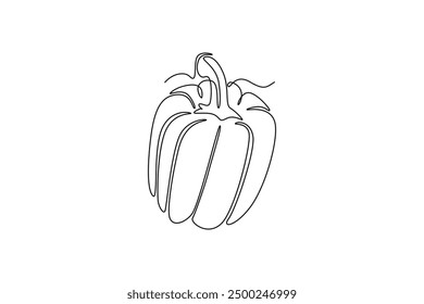 Single continuous line drawing whole healthy organic paprika for plantation logo identity. Fresh bell pepper concept for fruit vegetable icon. Dynamic one line draw graphic design vector illustration