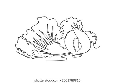 Einzel durchgehende Linie Zeichnung ganze gesunde organische Senf grüne Blätter für Kochen Logo Identität. Frische brassica juncea Konzept für Gemüse-Ikone. Grafisches Design, Vektorgrafik mit einer Linie