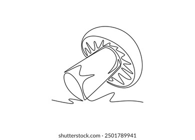 Single continuous line drawing of whole healthy organic mushrooms for farm or restaurant logo identity. Fresh toadstool concept vegetable icon. Dynamic one line draw graphic design vector illustration